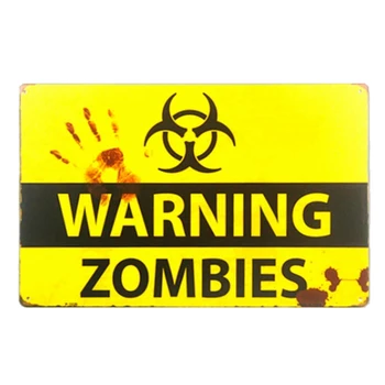 

Warning zombies! retro metal sign vintage tin plate picture wall decoration for bar garage cafe bar