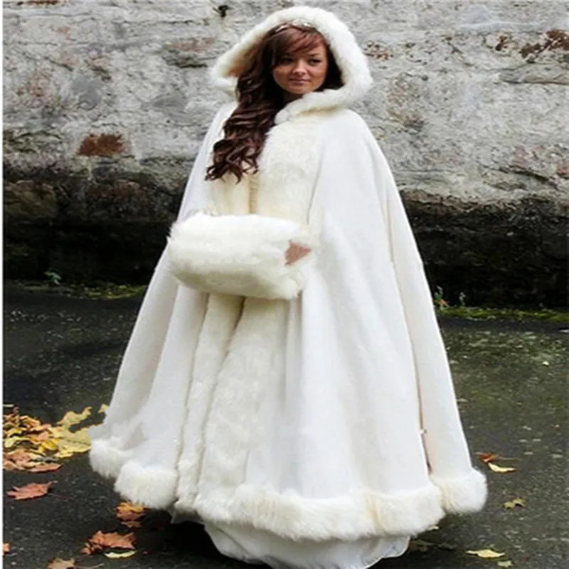 

Wedding Cloak Semi-Royal-Train Handmade Jackets Coat Hood Vintage Winter Bridal Capes Keep Warm Wedding Accessories