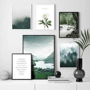 

Red Deer Fog Forest Mountain River Flower Wall Art Canvas Painting Nordic Posters And Prints Wall Pictures For Living Room Decor