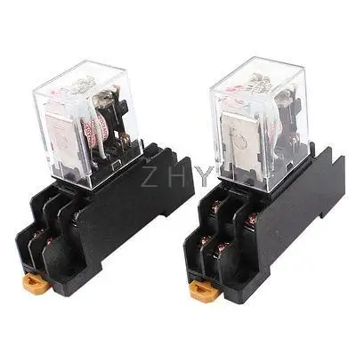 

2 Pcs AC 220V Coil DPDT 8 Pin Red LED General Purpose Power Relay w Socket Base