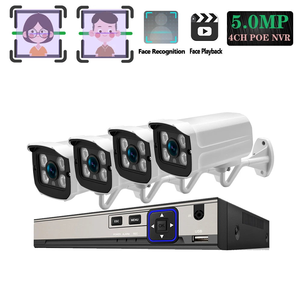 Камера видеонаблюдения hkixdista 5 Мп AI POE RJ45 NVR 4 шт. ИК светодиодный спектр ночного