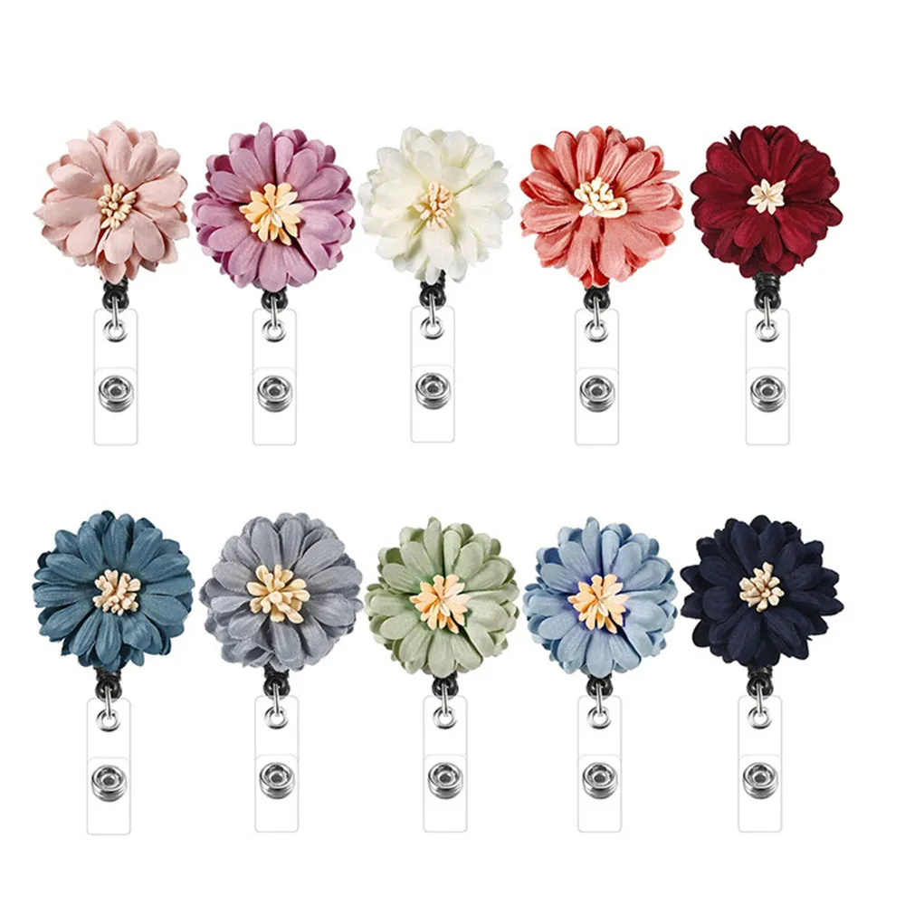 Portallaves retráctil para médicos y enfermeras, soporte para tarjetas de identificación para estudiantes, diseño de flores de colores hecho a mano, 1 Uds.