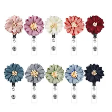 

1 Pcs Retractable Badge Holder Doctor Nurse Reel Clip Students Id Card Holder Handmade Cloth Colored Flowers Design