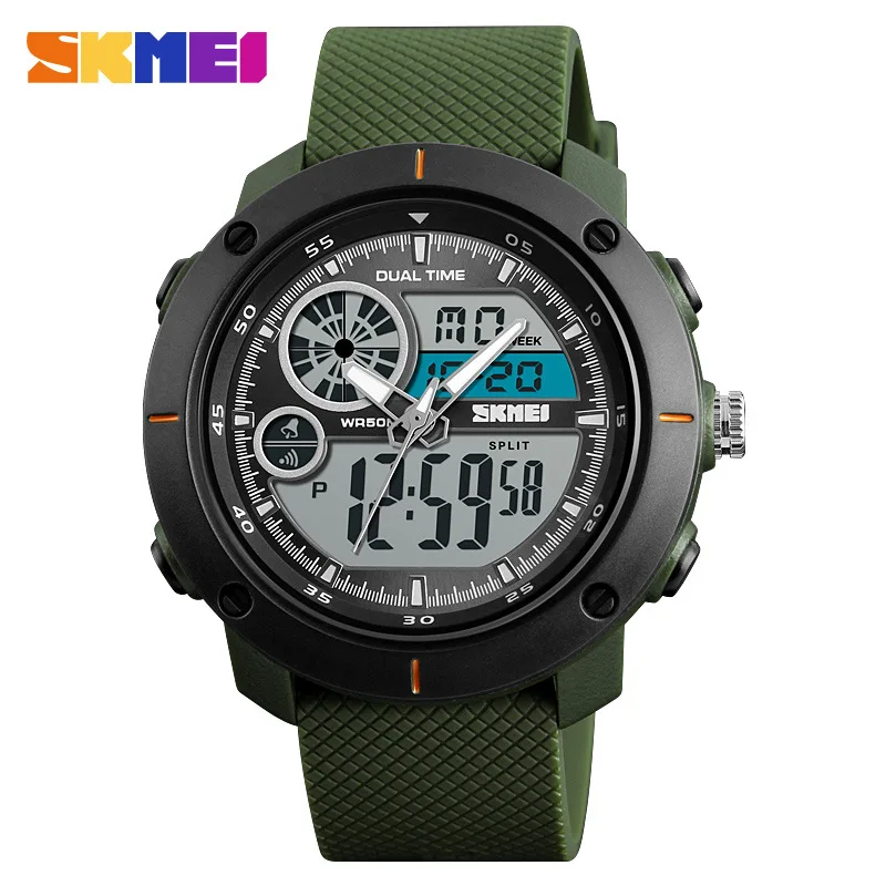 

Skmei 1361 MEN'S Quartz Watch Rubber Band Hands with Numbers Dual Display Outdoor Sports Watch