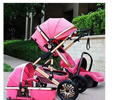 JT 2pcs dark pink Детская коляска выше Land-scape, золотая, 3 в 1, портативная складная Коляска 2 в 1, роскошная коляска - Цвет: JT 2pcs dark pink