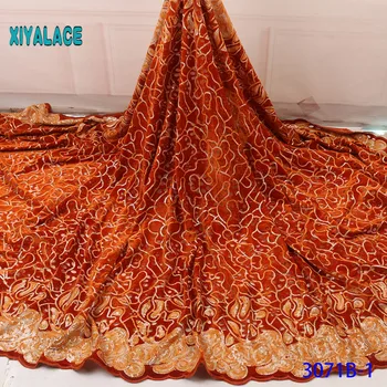 

Latest Gold Color African Lace Fabric With Sequins 2019 High Quality French Tulle Lace Lace Fabric For Woman Dres YA3071B-1