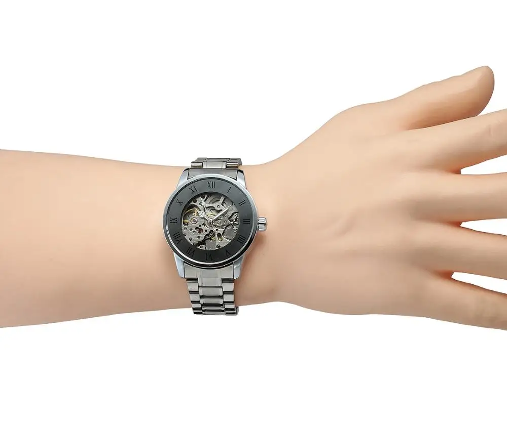 WINNER Роскошные брендовые стальные мужские часы с автоматическим скелетом, механические часы, модные роскошные качественные часы в подарок, стимпанк Зеркало