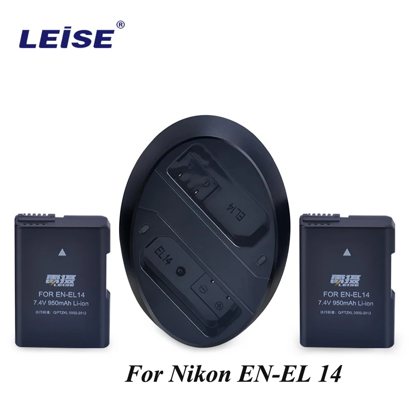 Leise EN-EL14 Аккумулятор для цифровой камеры 950mah для Nikon SLR D3200 D3300 D5200 D5300 D5500 2 шт аккумулятор+ 1 шт зарядное устройство USB кабель