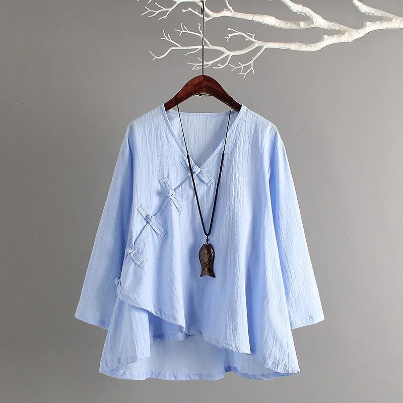 Fashion Chinese Style Button Shirt Traditional Women Blouse Elegant Hanfu Tang Tops Oriental Asian Clothes Cotton Linen Casual