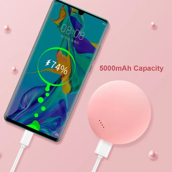 

5000mAh Power Bank Hand Warme Round 2 in 1 Portable Mini Electric Hand Warmer Pocket Power Bank Double-Side Heating USB 5V/1A