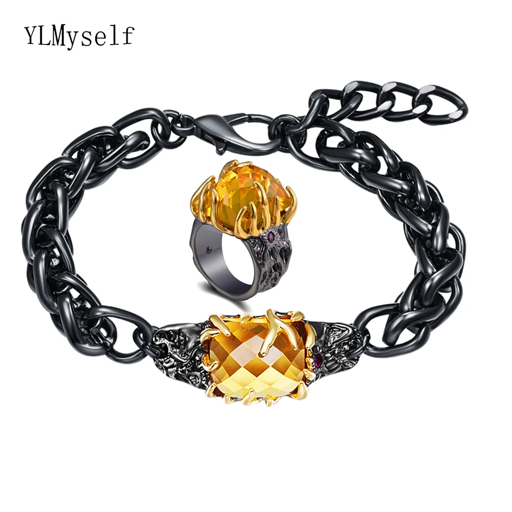 Бесплатная длина толстый браслет с цепочкой набор колец большие золотые камни