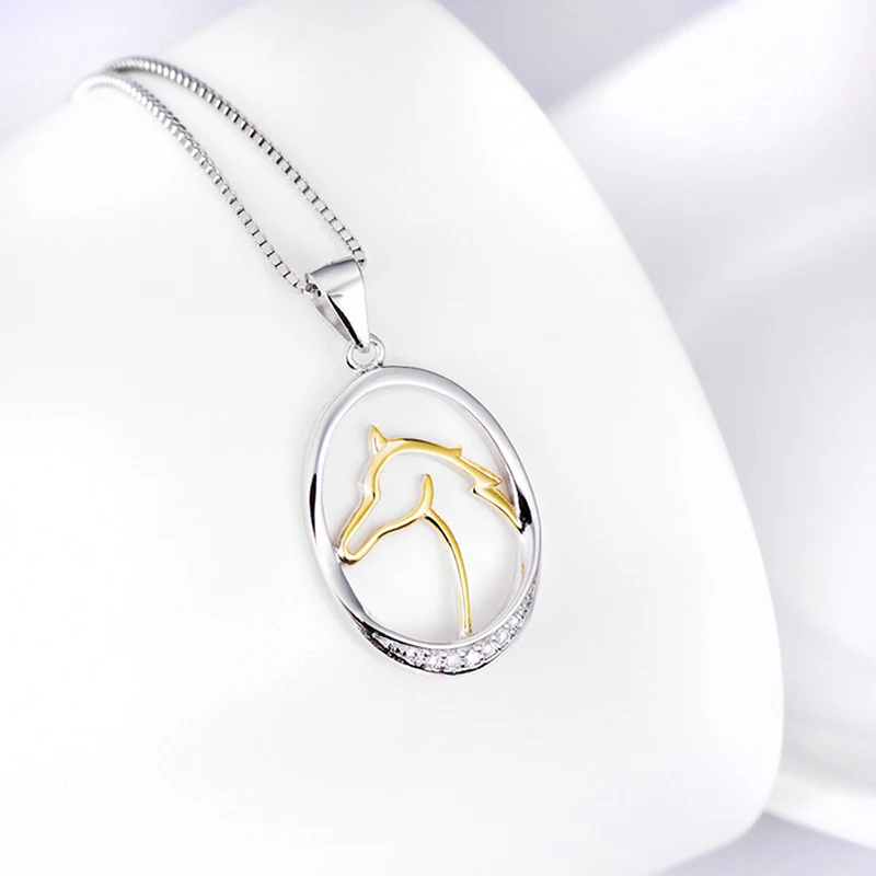 Очаровательное ожерелье из стерлингового серебра, позолоченное овальное ожерелье с головой лошади, роскошные ювелирные изделия, подарок матери, праздничные модные аксессуары