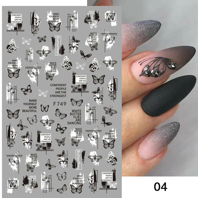 Black White Butterfly 3D Nails Sticker Geometry Decals Flower Gold DIY Decals Designs For Nail Art Manicures Decorations Salon 01
