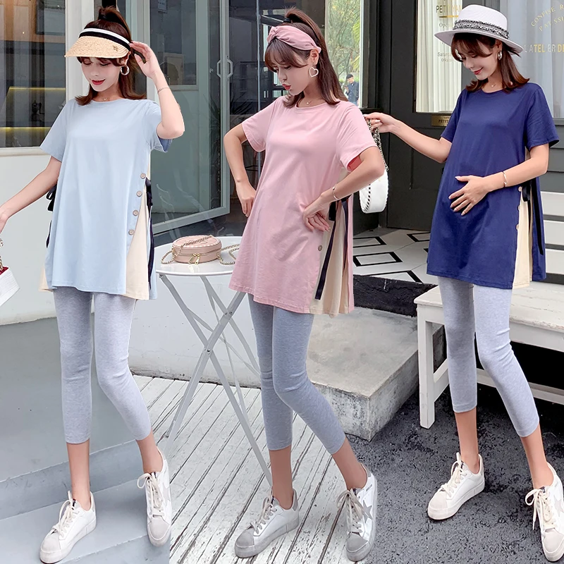 Свободная футболка для беременных # Summer A Line с Боковым Разрезом лоскутные