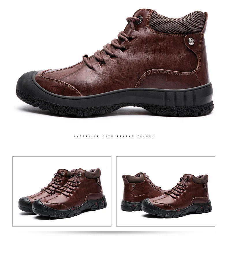 ZUNYU New Genuine Leather Men Boot Fashion Man Winter Snow Boots keep Warm Boots Plush Ankle Snow Work Shoes Men's Snow Boots