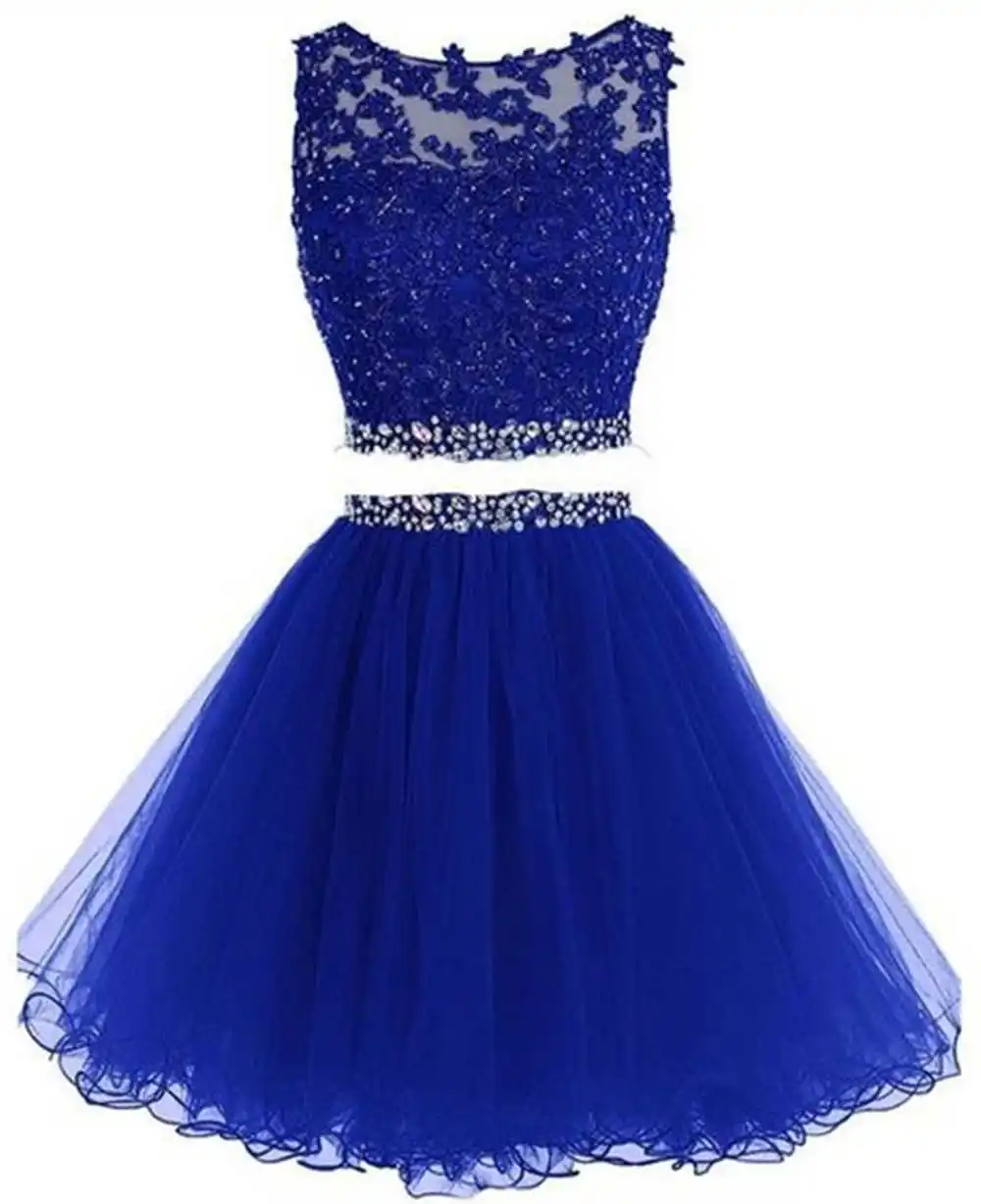 Два предмета бисером короткое выпускное платье для 8 класса аппликация Сексуальная Открытая спина платье для выпускного вечера Совок платье без рукавов - Цвет: Royal Blue