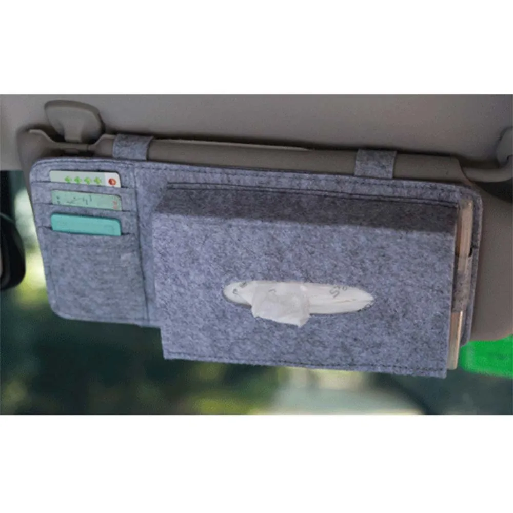 Car Styling Case Sun Visor Type Wool Felt Hanging Tissue Box Car Napkin Holder Pocket Organizer Pouch Card Storage - Название цвета: light grey