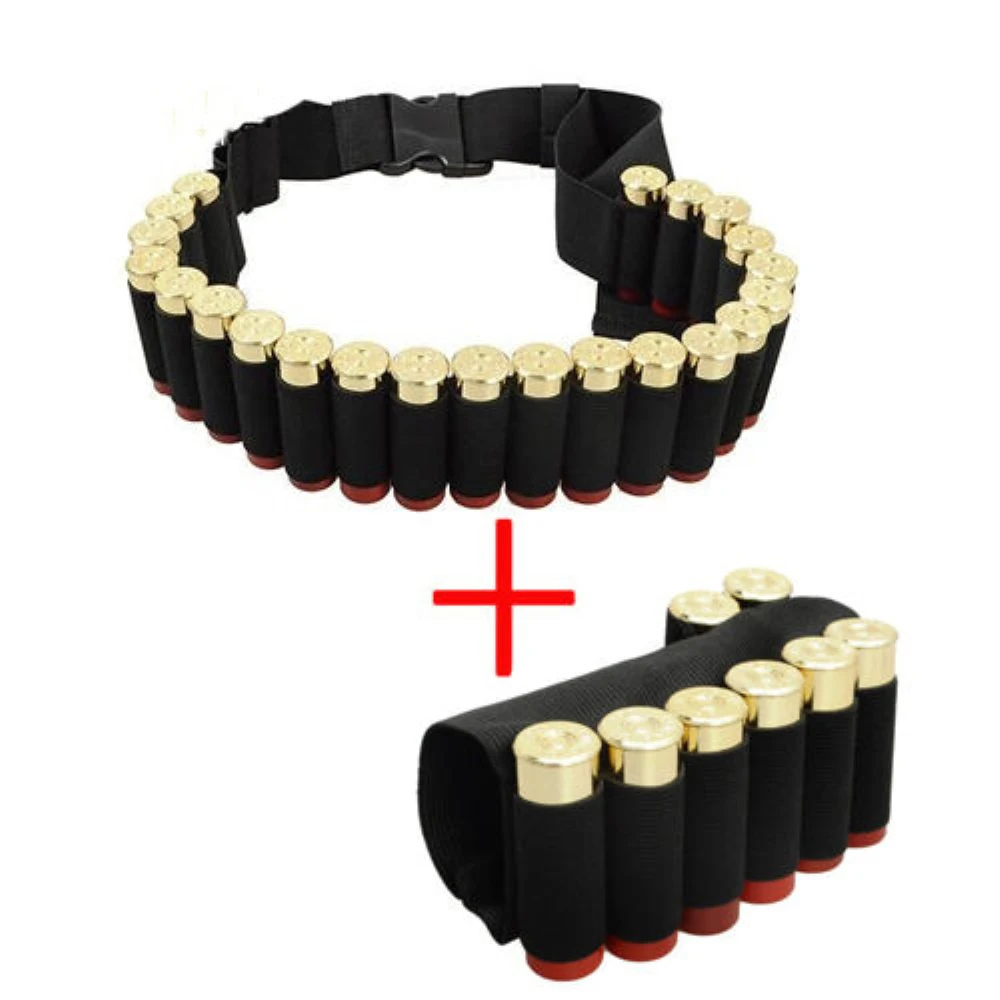 

25 Rounds Shell Holder Hunting Tactical 12 Gauge Ammo Holder Military Shotgun Cartridge Belt + 8 Shell Shotgun Butt Stock Holder