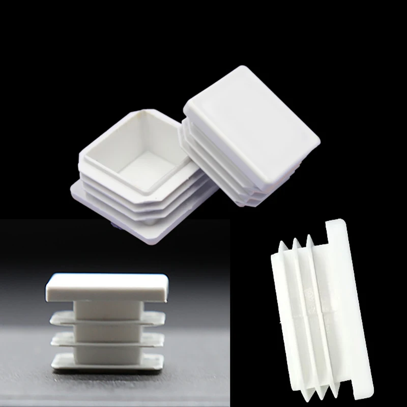 Rectangle/Square White Plastic Blanking End Cap Pipe Inserts Plug Bung Steel Leg Stopfen 15x15mm to 50x100mm