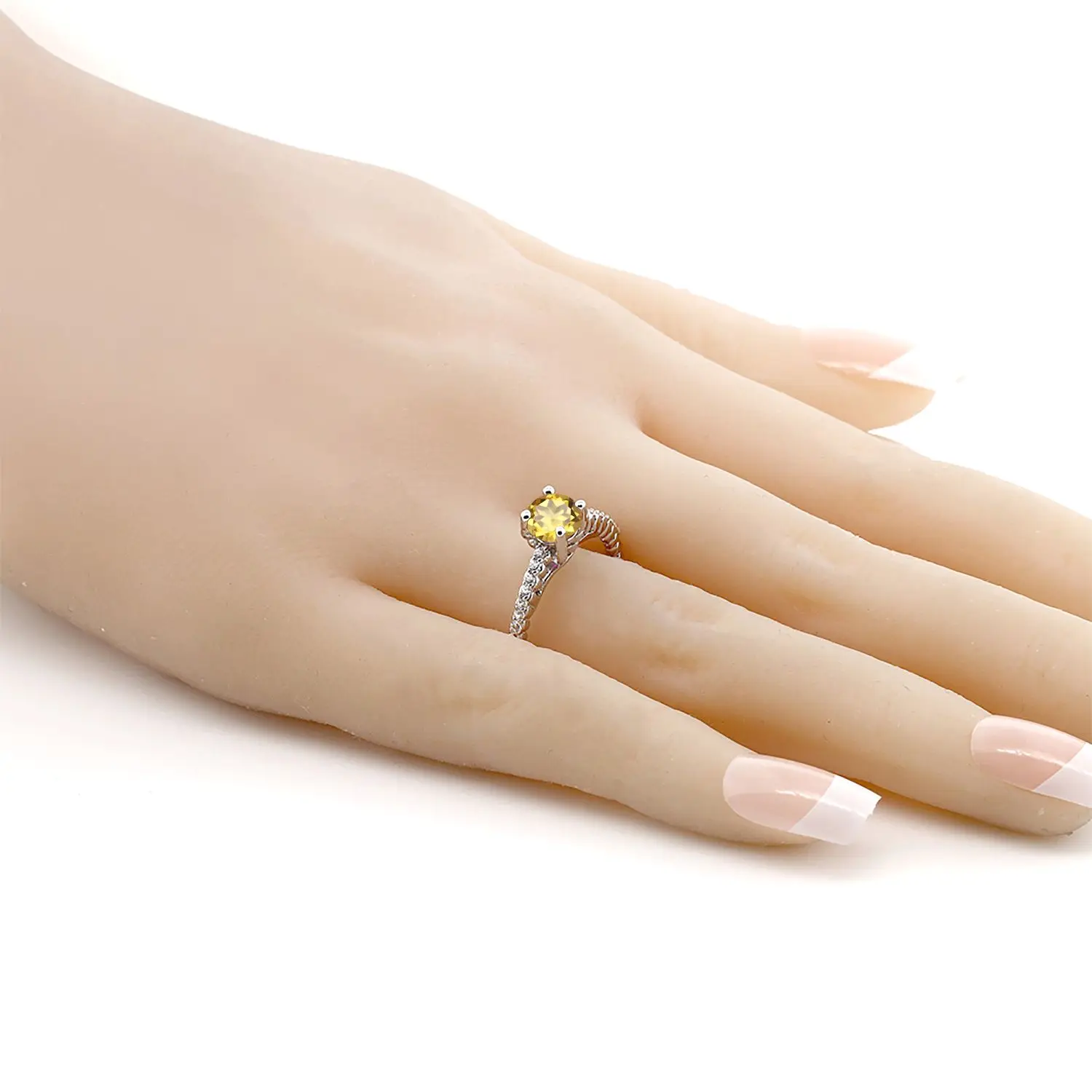 Драгоценный Камень Королевский 1,43 Ct круглые цвета шампанского кварца G/H Лаборатория Grown Diamond 925 пробы Серебряное кольцо ювелирные изделия