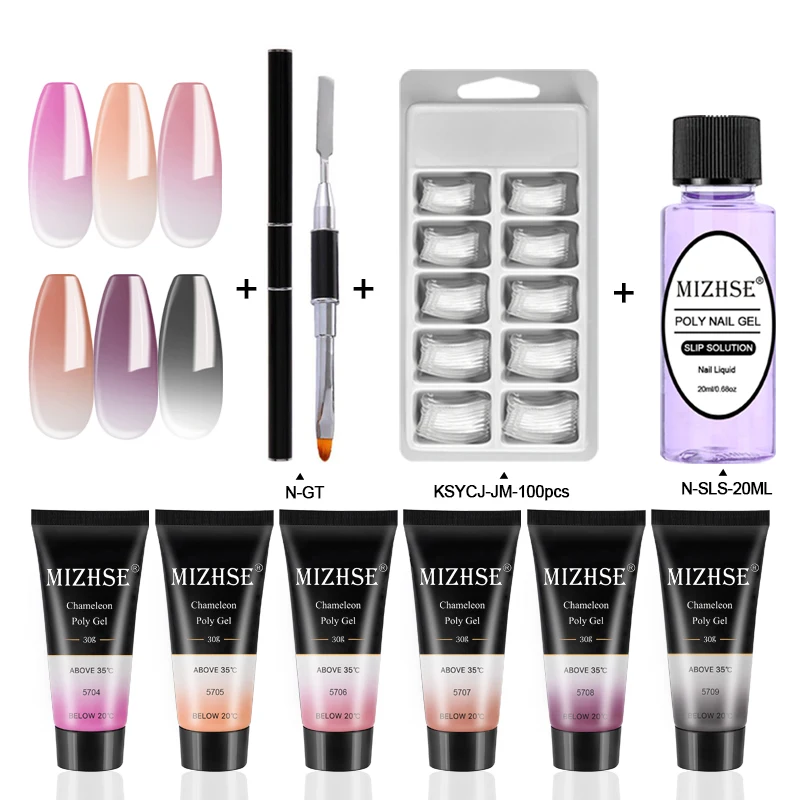 MIZHSE Гель-лак набор акриловый поли-гель Наборы розовый белый металл с прозрачными кристаллами УФ-светодиодный гель-гель