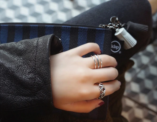 Retro Style 925 Sterling Silver three layers Open Rings For Women Vintage Jewelry Accessories Free Shipping