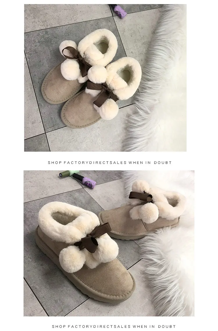 Size 35-50 Nice New Soft Ankle Boots Women Winter Fur Balls Warm Shoes Woman Platform Heels College Girls Casual Snow Boot