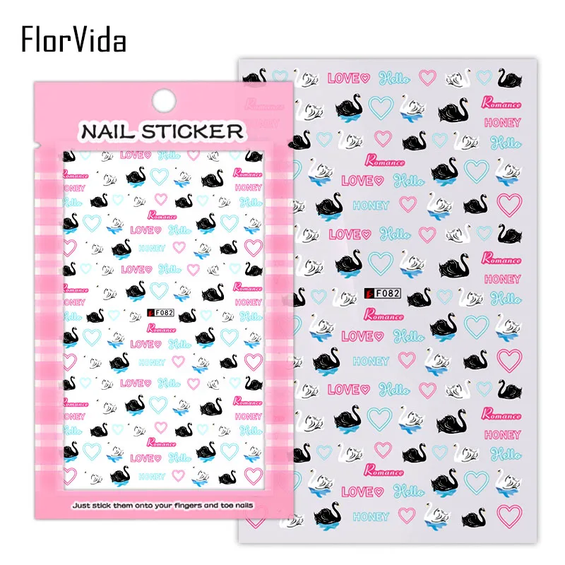 FlorVida 1 лист розовый Фламинго наклейки для ногтей милый кот наклейки для ногтей красочный цветочный дизайн Маргаритка на ногти наклейки - Цвет: F082
