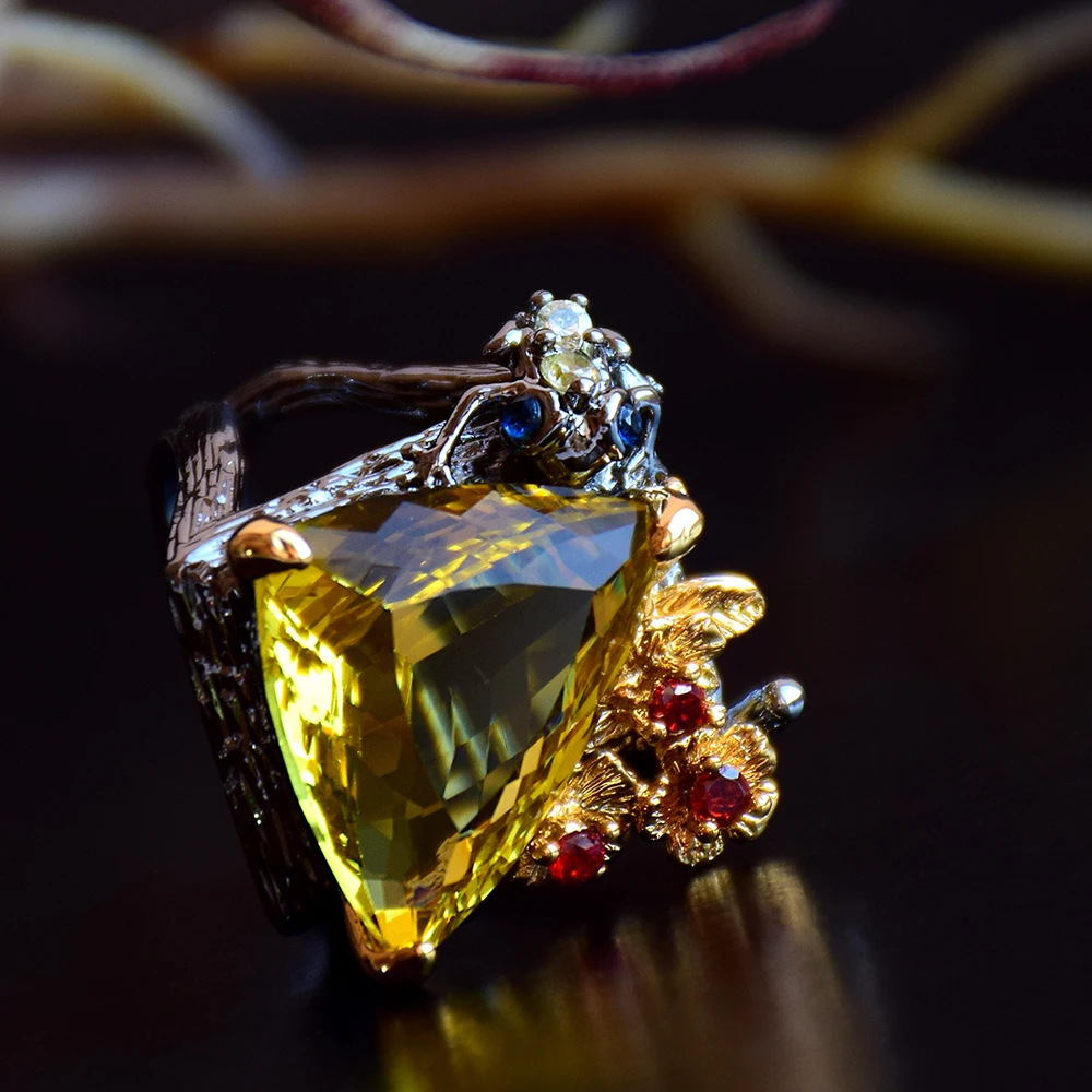 Big triangle champagne stone ring (5)