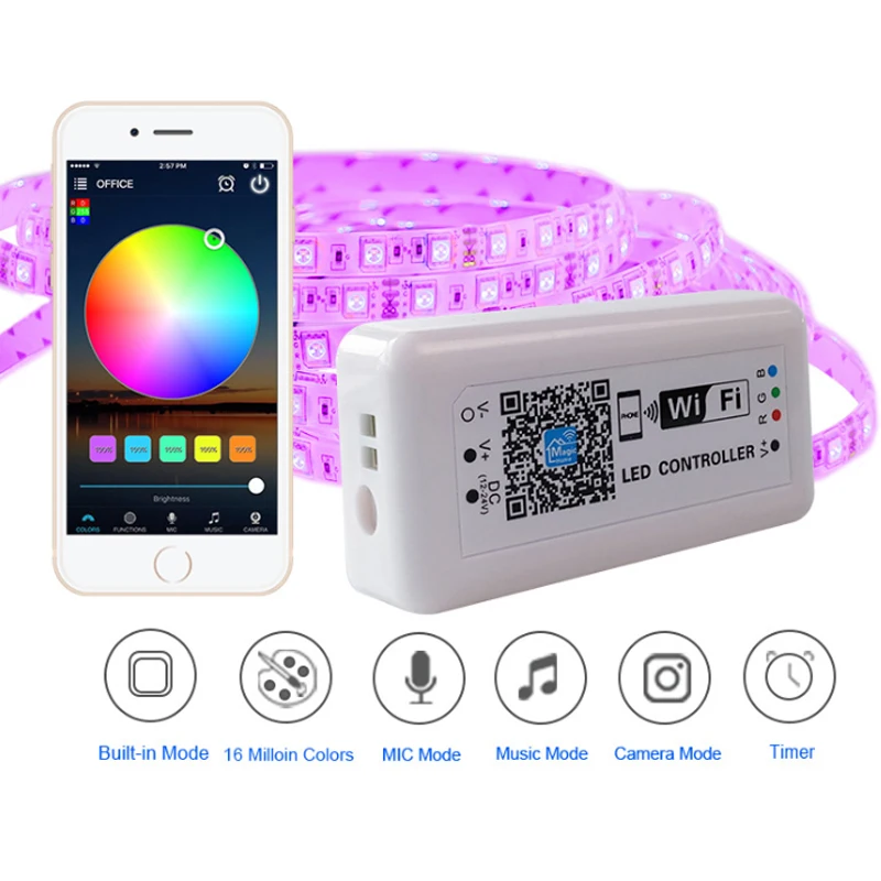 Умный светодиодный контроллер RGB DC 12 В 24 Wi Fi для 5050 3528 SMD светильник подходит