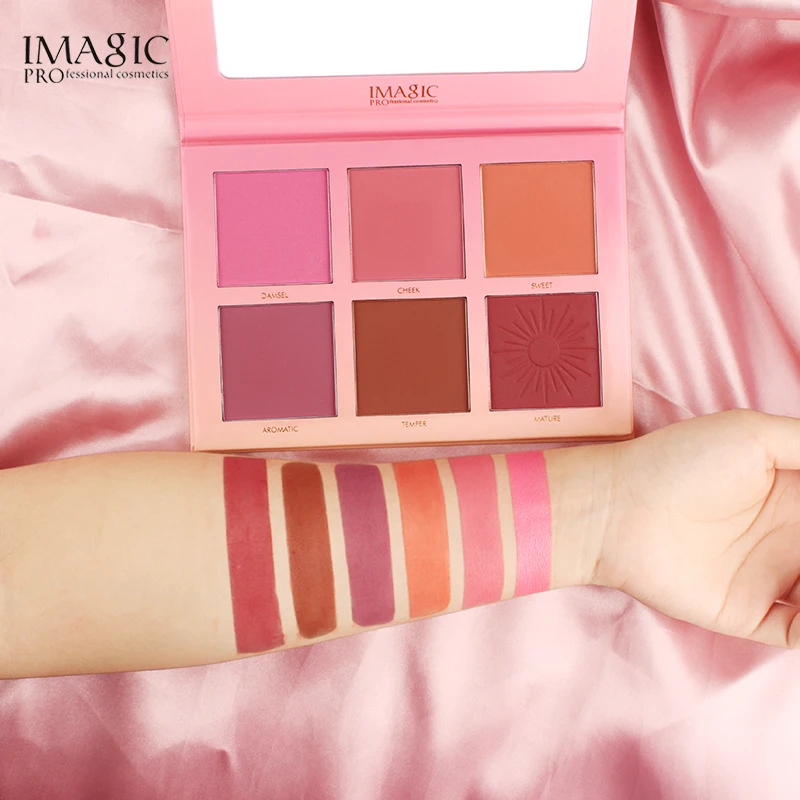 Online IMAGIC Erröten Palette Make Up 6 Farben Professionelle Wange Erröten Perle Orange Pigment Hohe Qualität Schönheit Kosmetische Make Up Rouge