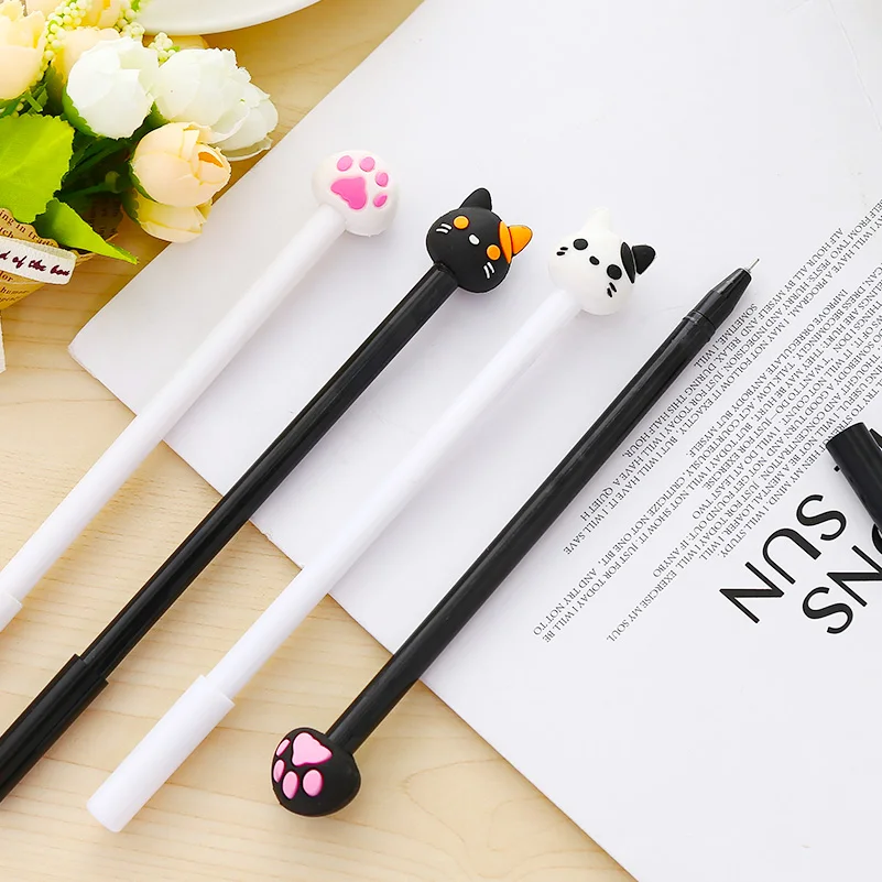12Pcs/pack Cartoon Cute Cat Paw Gel Pens Kawaii Novelty Blue Ink Stationary Fancy Fun Cool Stationery Pencil Case Bag Thing Set