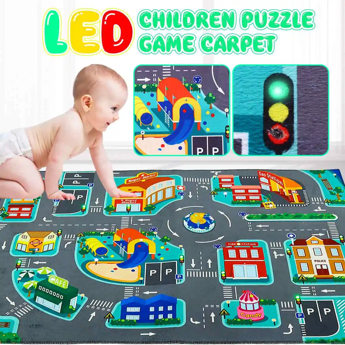 Светодиодный детский игровой коврик 100x75 см, 3D Детский игровой коврик, нескользящий игровой коврик для ползания, детский коврик, игрушечный коврик, коврик для гостиной, Декор