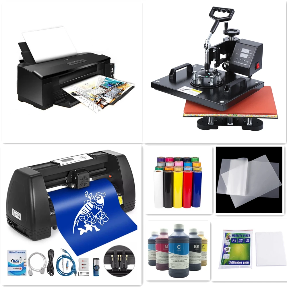 

L1800 DTF Printer Heat Press Transfer Sublimation Machine and 14" Vinyl Cutter Cutting Plotter included all materials