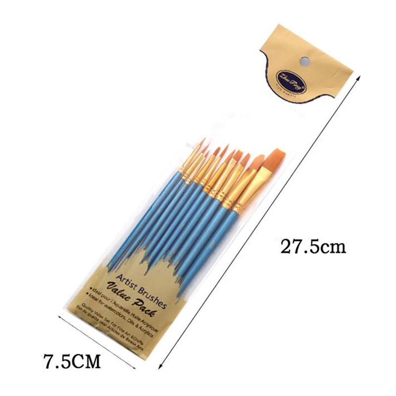 10Pcs/Set Nylon hair paint brush different sizes oil watercolor drawing art brush painting materials supplies
