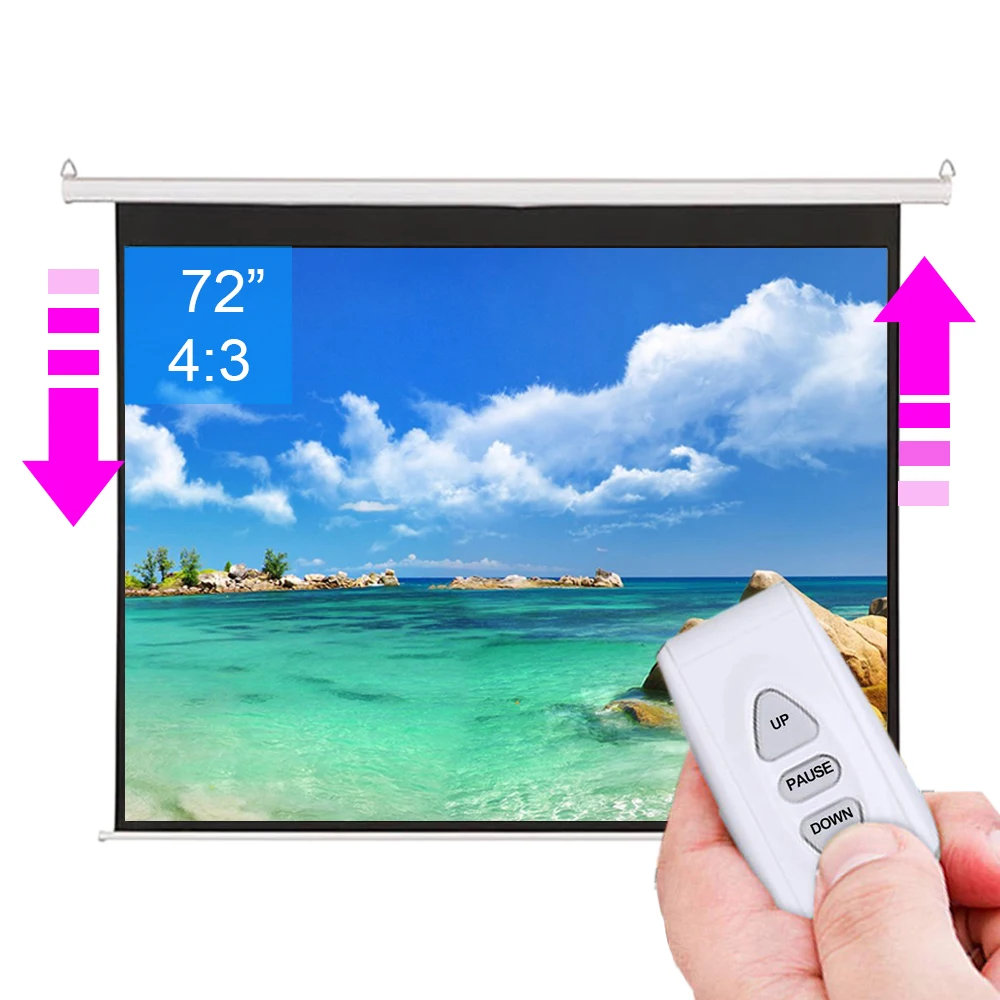 

72 inch 4:3 Motorized Electric Auto HD Projection Screen for Home Theater Office Entertainment