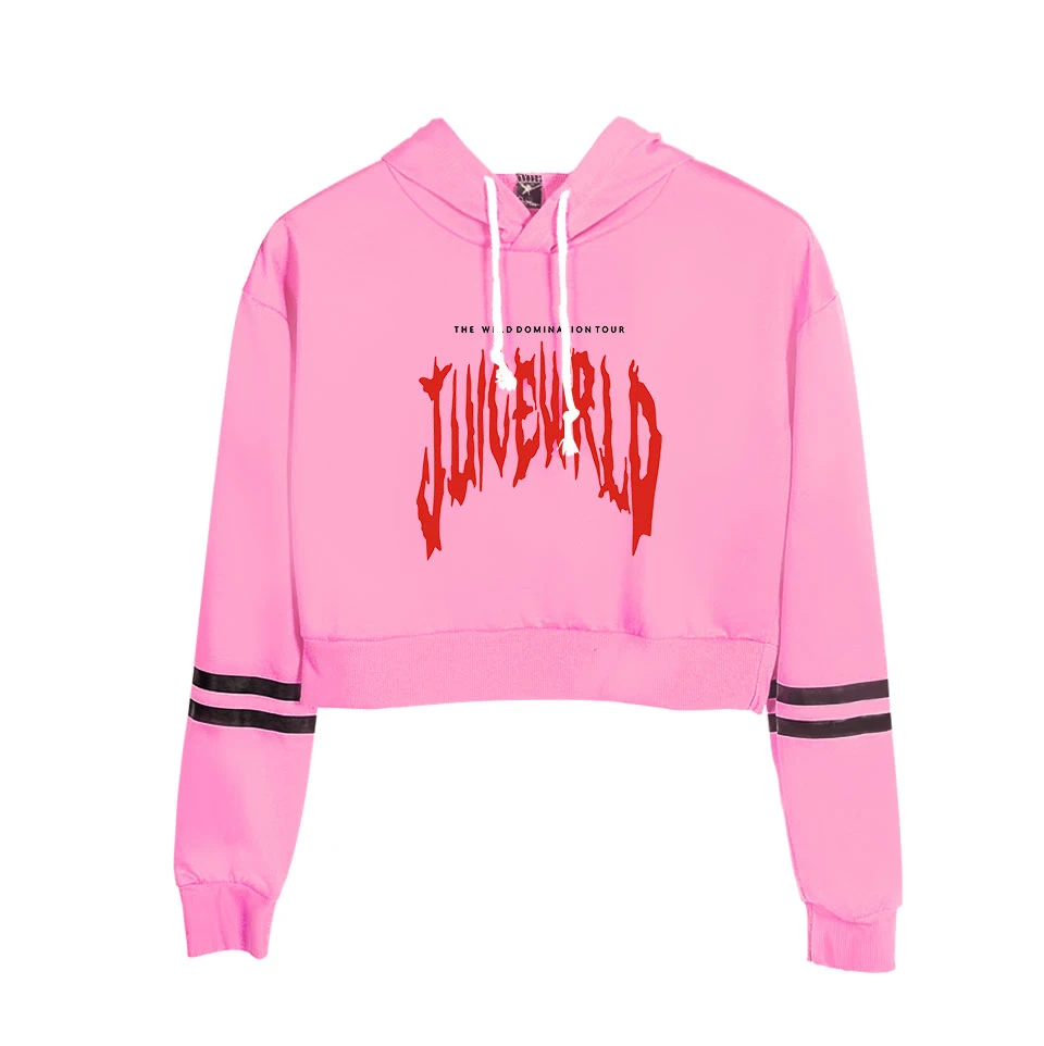 Harajuku Juice Wrld толстовка сексуальная женская весна осень высокая талия черный короткий тонкий Свитшот Juice Wrld толстовки милые кроп Топы - Цвет: pink