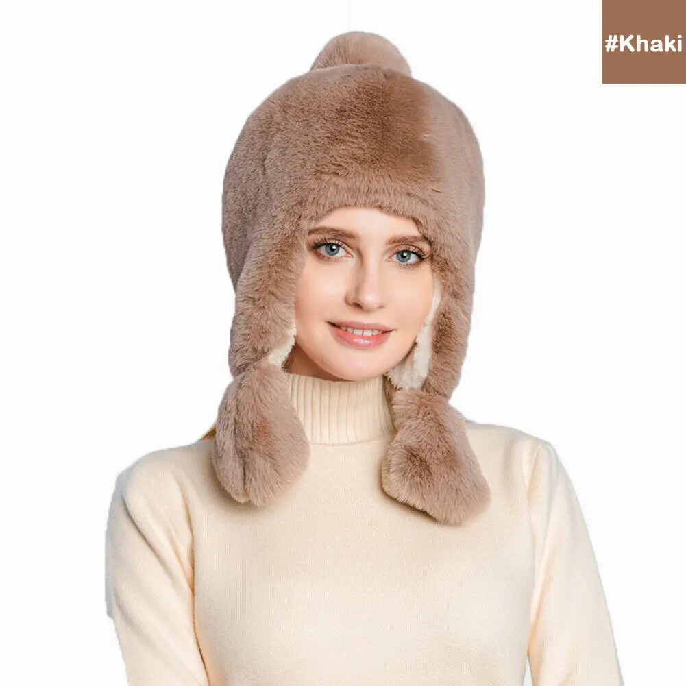 Khaki Брендовая меховая шапка, Женская Русская Шапка-ушанка Авиатор, шапка для катания на лыжах, шапка, закрывающая уши, зимняя шапка-бомбер из меха енота - Цвет: Khaki