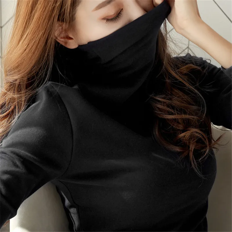 

Women's T-shirt women's turtleneck undershirt white long-sleeved t-shirt female Korean version of the wild