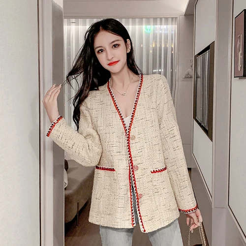 Винтажные свободные модные Chaqueta Mujer с v-образным вырезом Короткое повседневное женское пальто повседневные корейские карманные однобортные куртки