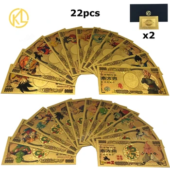 

22pcs/set Japan Dragon Ball Anime Frieza Goku Bejita Buu 10000 Yen Gold Banknotes set for classic childhood memory Collection
