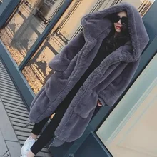

Autumn Winter Faux Fur Coat Women 2021 Casual Luxury Mid-length Casual Loose Hooded Fur Coats Female Thick Warm Plush Outwear