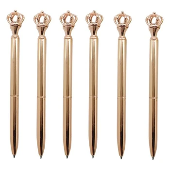 

6 Pieces Fashion Metal Ballpoint Pen Crown Pen Black Refills School Stationery Office Supplies ADHERETOFLY