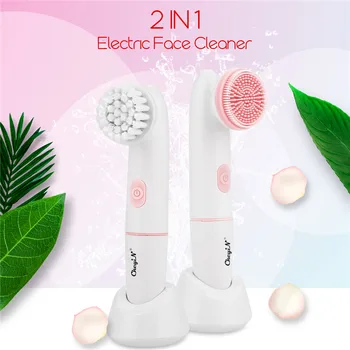 

2 in 1 Electric Silicone Washing Brush Facial Cleaning Brush Mini Electric Massage Washing Face Machine Deep Cleansing Whitening