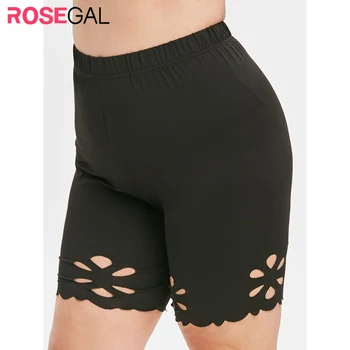 

ROSEGAL Plus Size High Waisted Laser Cut Slip Short Elastic Waist Solid Scalloped Short Black 2020 New Skinny Women'S Leggings