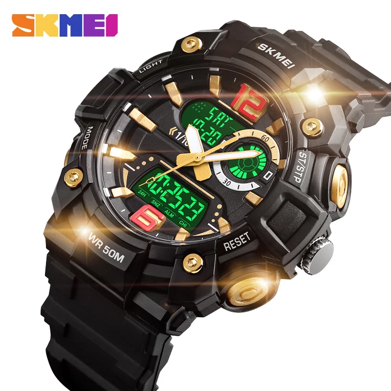 

SKMEI Sport Men Watch Digital Watch Fashion Dual Display Luminous 5Bar Waterproof 3 Time Multi-Function watch montre homme 1529