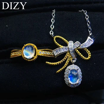 

DIZY Natural Blue Moonstone Jewelry Set for women Solid 925 Sterling Silver Gemstome Ring Pendant Wedding Engagement Jewerly