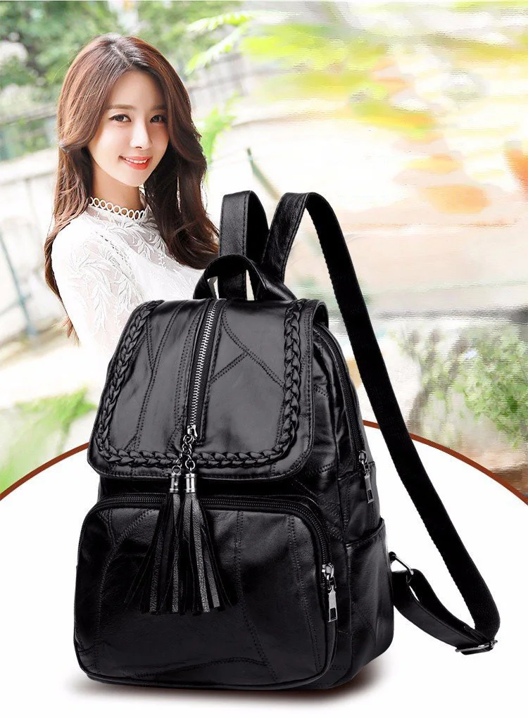

Backpack female bright face large capacity PU leather soft face ladies backpack