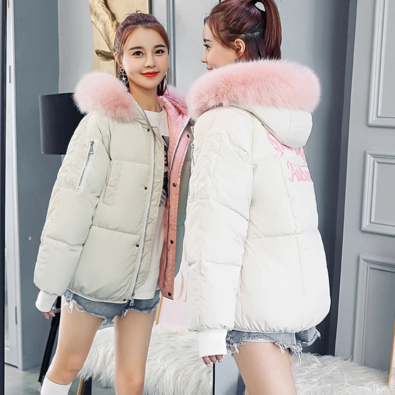 #*Cheap 2019 Autumn Winter New Fashion Plus size short Jacket Women student warm thicken Fur collar Hooded Coat Female cc880