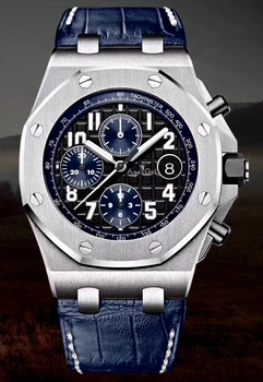 

Luxury Brand New Brown Leather Chronograph Men Watch Stopwatch Blue Black Rose Gold White Sapphire Crystal Watches Limited AAA+